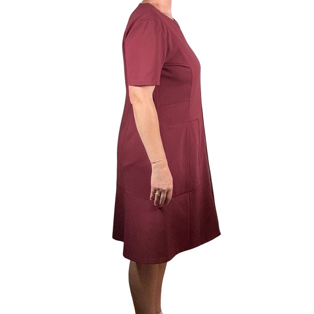 Lafayette 148 NY Burgundy A-Line Dress Zip Front Short Sleeve Pockets Size 14/16 - Picture 5 of 16